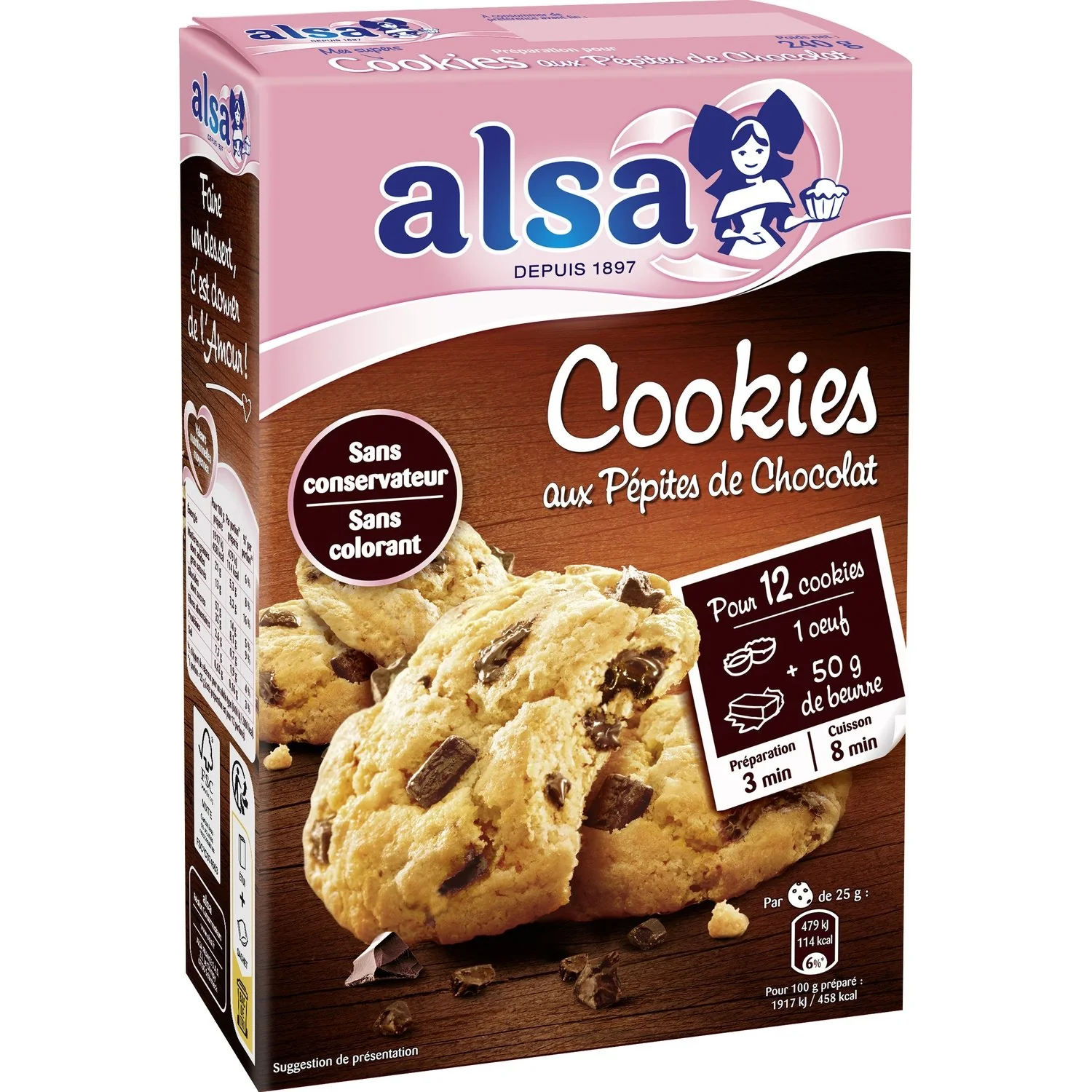 ALSA Préparation gâteaux cookies pépites chocolat -E132