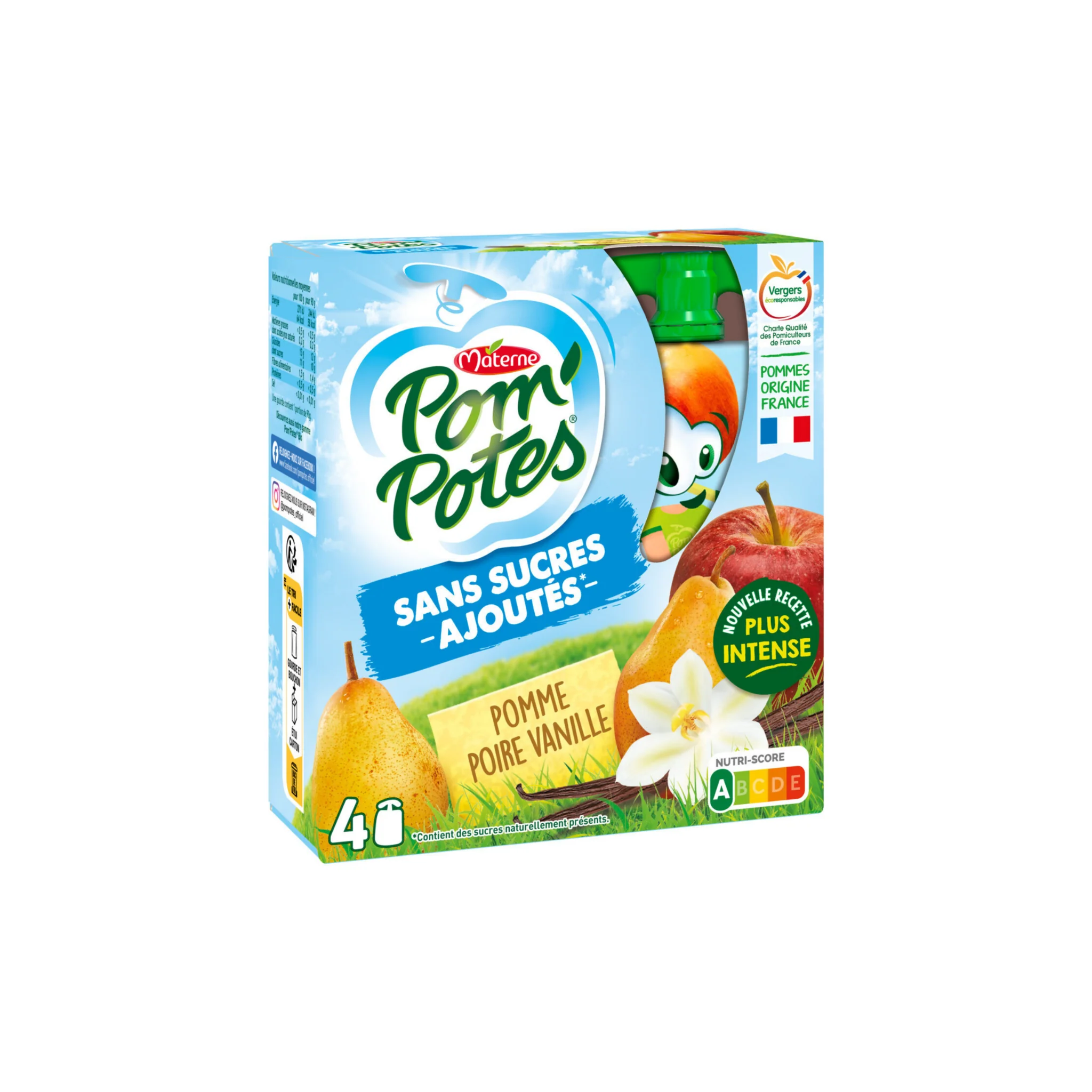 MATERNES Compotes Gourdes Pomme Poire Vanille 4x90g 360g -C43