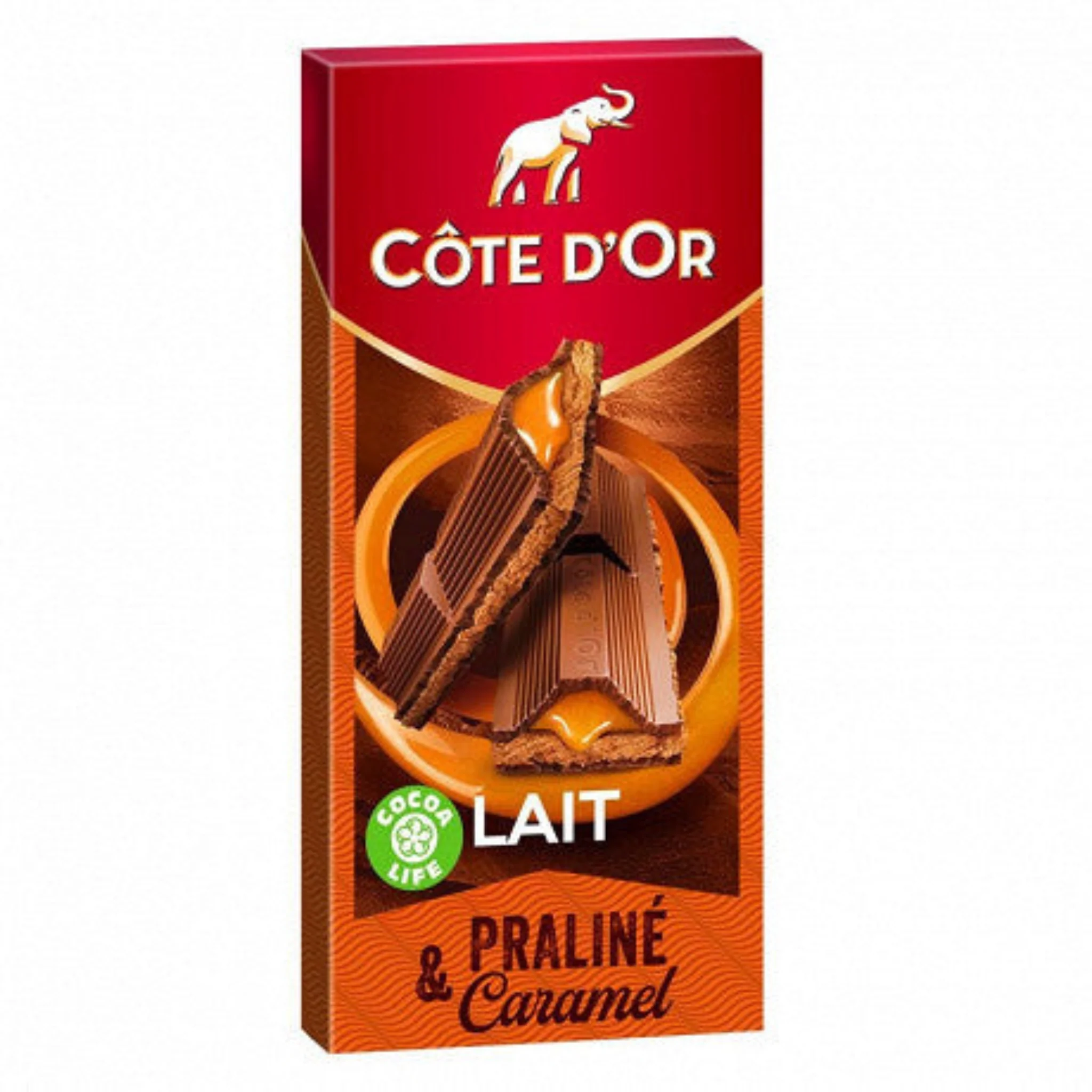 COTE D'OR Tablette Fourrée Praliné et coeur fondant au Caramel 200g -B82