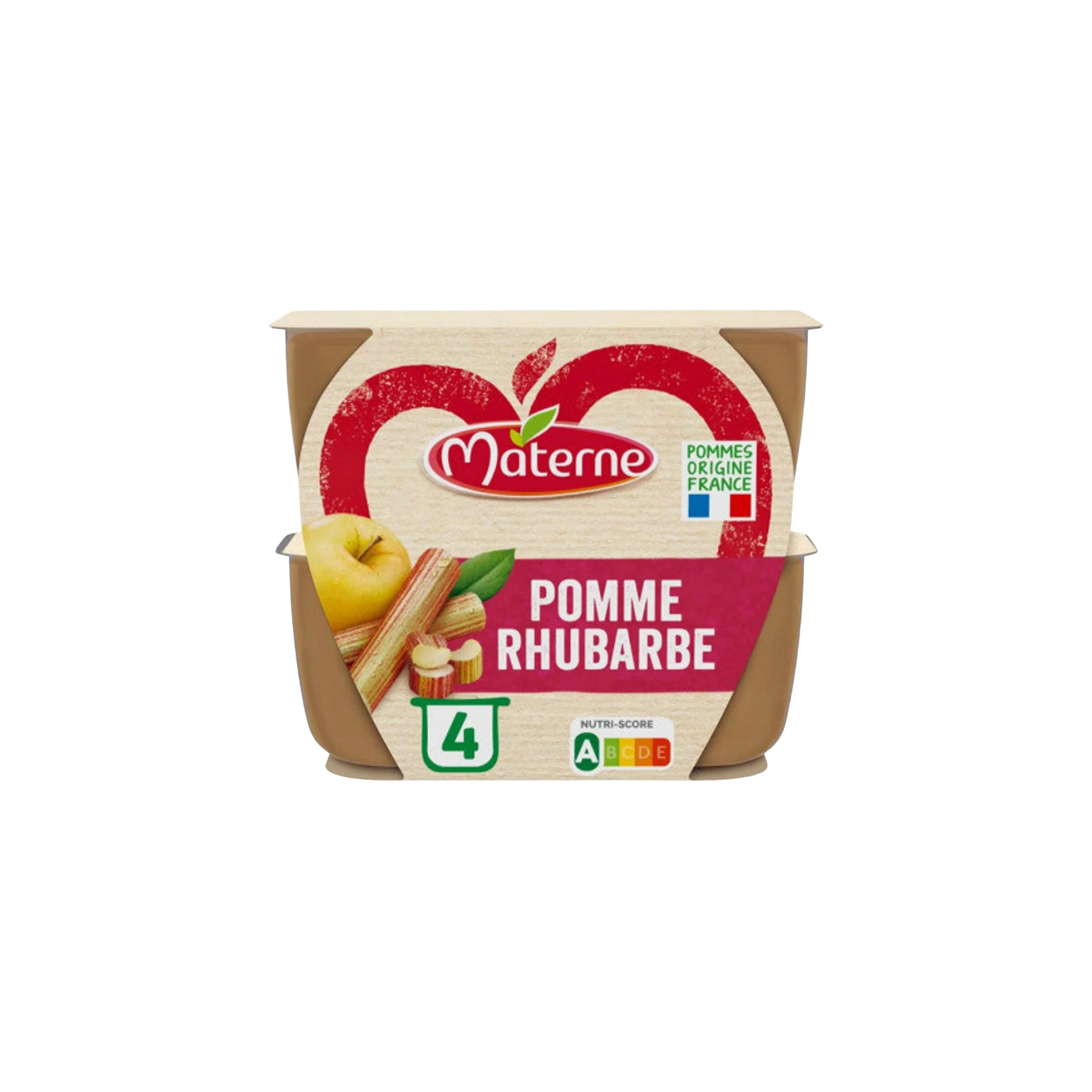 MATERNE Compote pomme rhubarbe allegée en sucre 4x100g -D44