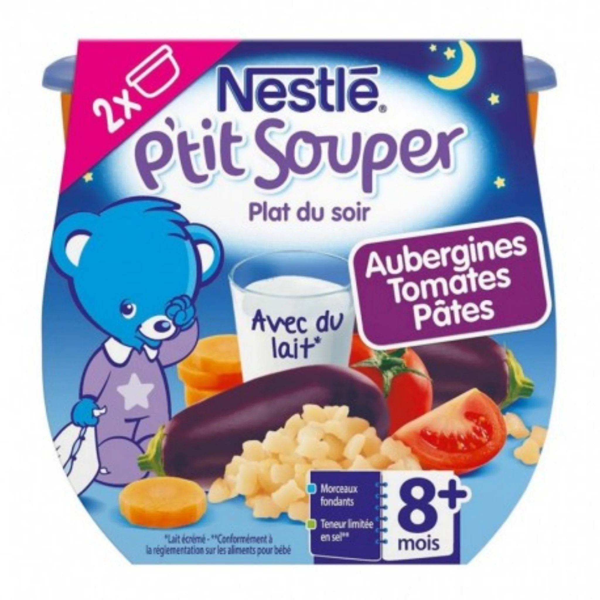 NESTLÉ P'tit souper bol aubergines tomates et pâtes dès 8 mois 2x200g -D34