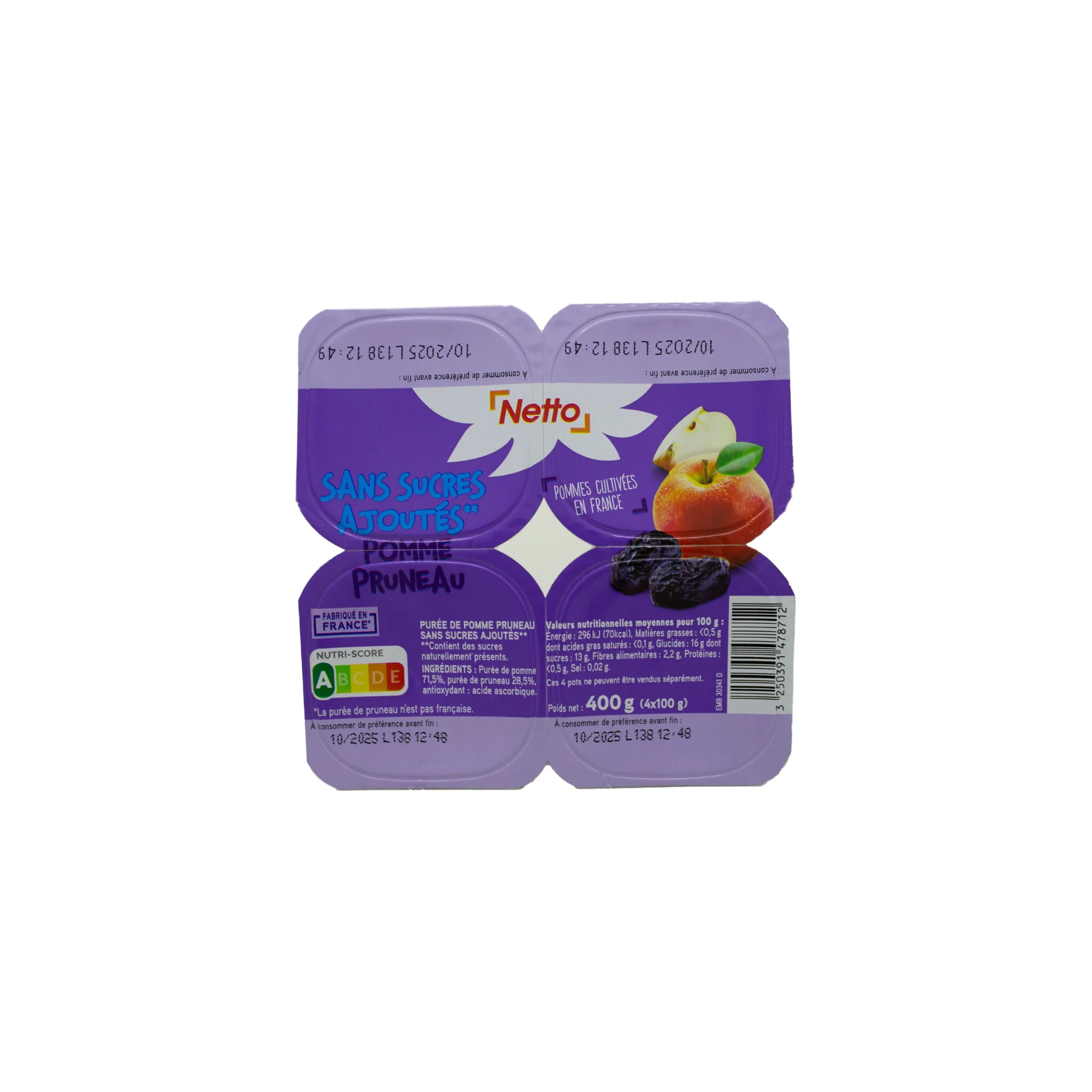 NETTO Compote puree aux fruits pomme pruneau 4x100g -D61