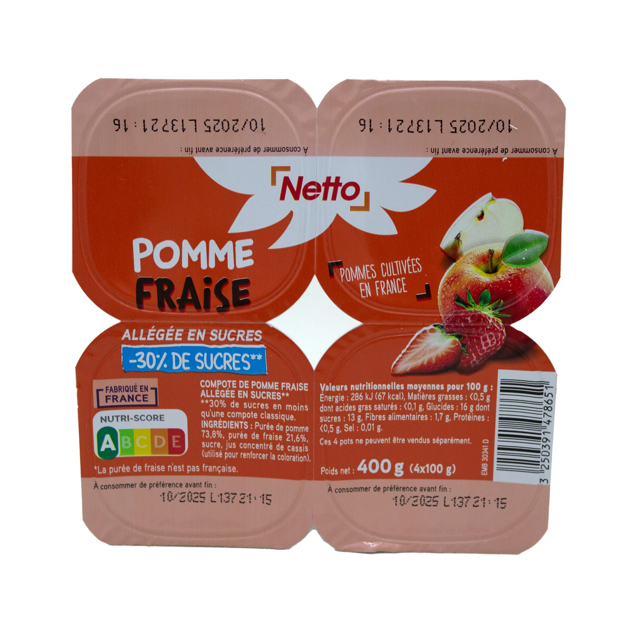 NETTO Dessert fruits pomme fraise 4x100g -C33
